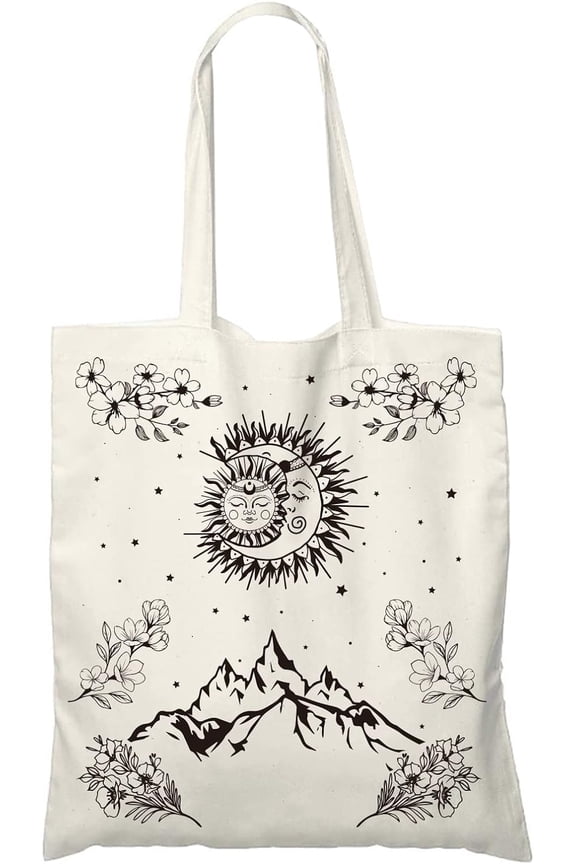 Foldable Canvas Cloth Pouches with Handle Shoulder Bags for Shopping Mountain Pattern 38x33cm