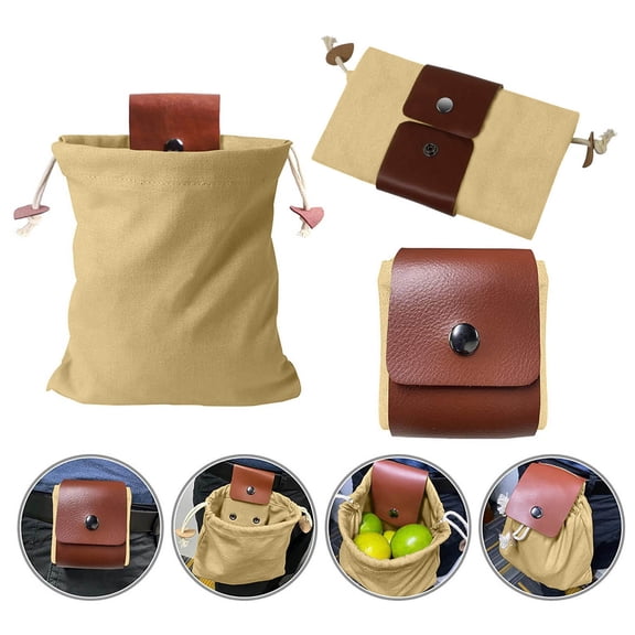Foldable Canvas Foraging Bag Collapsible Travel Pouch Durable Leather Camping Hiking Gear Outdoor Storage Accessory
