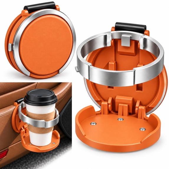 Foldable Car Cup Holder with Hook Universal Car Door Cup Holder, Back Clip Foldable Cup Holder Portable Space-Saving 2-In-1 Extra Cup Holder for Water Bottles Coffee Cups