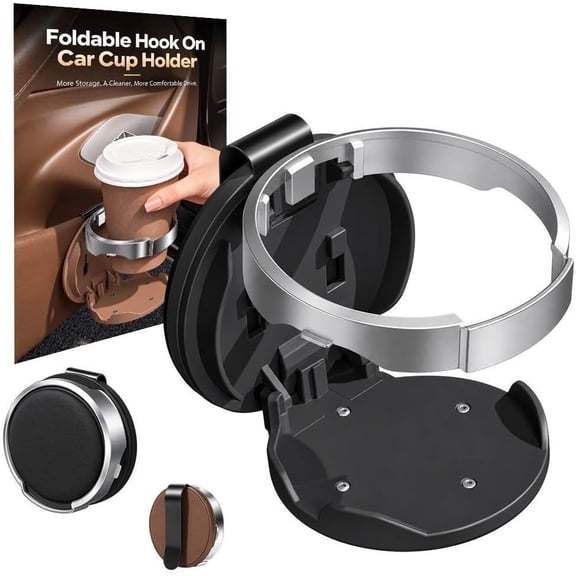 Foldable Car Door Cup Holder, Universal Clip-On Adjustable Drink Holder with Phone Storage, Space-Saving Automotive Organizer for Water Bottles, Coffee Cups, Tumblers and Road Trips