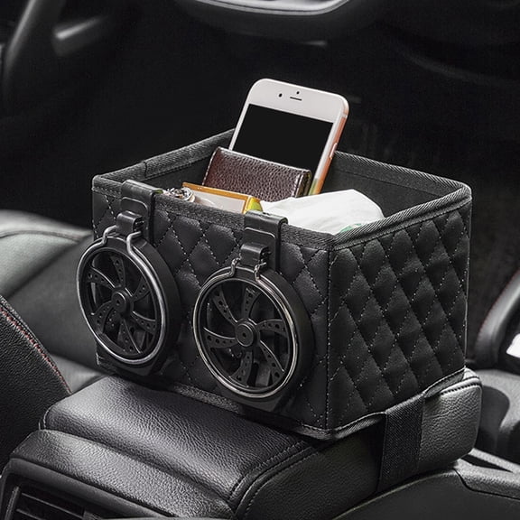 Foldable Car Seat Organizer with Dual Cup Holders - Quilted Auto Storage Box for Phones & Essentials
