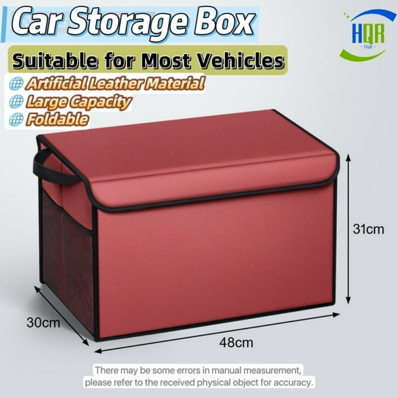 Foldable Car Storage Box, Artificial Leather Trunk Organizer, Expandable for SUV,Space-saving Folded, High-capacity(9 gal) Unfolded, Red