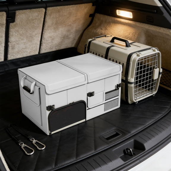 Foldable Car Trunk Organizer with Lid - Oxford Cloth, Waterproof & Collapsible Storage Box, Multi-Compartment Design for Backseat/Camping/Travel Gear (60x33x30cm)