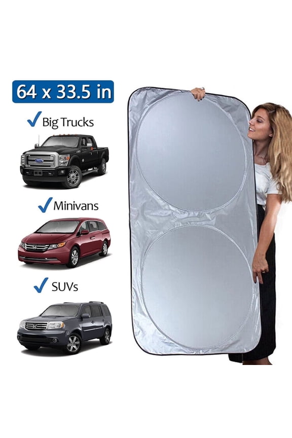 Foldable Car Windshield Sun Shade IC ICLOVER Block Sunlight UV Rays Sun Shield Front Window Sun Visor Protector Summer Winter for Most Sedans, SUVs, Vans, MPV, Trucks (Large 64 x33.5")