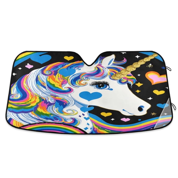 Foldable Car Windshield Sunshade UV Sun Visor Protector Blocks UV Rays Keeps Vehicle Cool 53x23.5 Inch 80s-inspired Unicorn