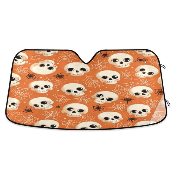 Foldable Car Windshield Sunshade UV Sun Visor Protector Blocks UV Rays Keeps Vehicle Cool 53x23.5 Inch Adorable Skulls and Spider Webs