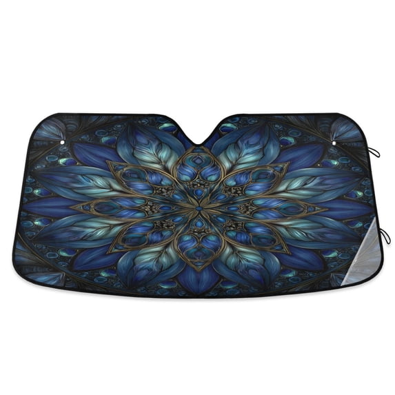 Foldable Car Windshield Sunshade UV Sun Visor Protector Blocks UV Rays Keeps Vehicle Cool 53x23.5 Inch Blue Glass Flower Petals