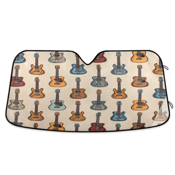 Foldable Car Windshield Sunshade UV Sun Visor Protector Blocks UV Rays Keeps Vehicle Cool 53x23.5 Inch Classic Guitar Music Art