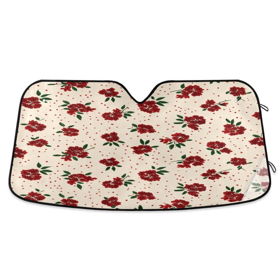 Foldable Car Windshield Sunshade UV Sun Visor Protector Blocks UV Rays Keeps Vehicle Cool 53x23.5 Inch Classic Red Berry Pattern