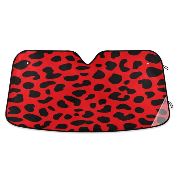 Foldable Car Windshield Sunshade UV Sun Visor Protector Blocks UV Rays Keeps Vehicle Cool 53x23.5 Inch Classic Red Black Cheetah Pattern