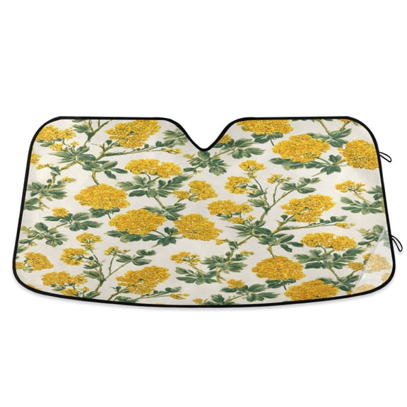 Foldable Car Windshield Sunshade UV Sun Visor Protector Blocks UV Rays Keeps Vehicle Cool 53x23.5 Inch Classic Yellow Bloom Print