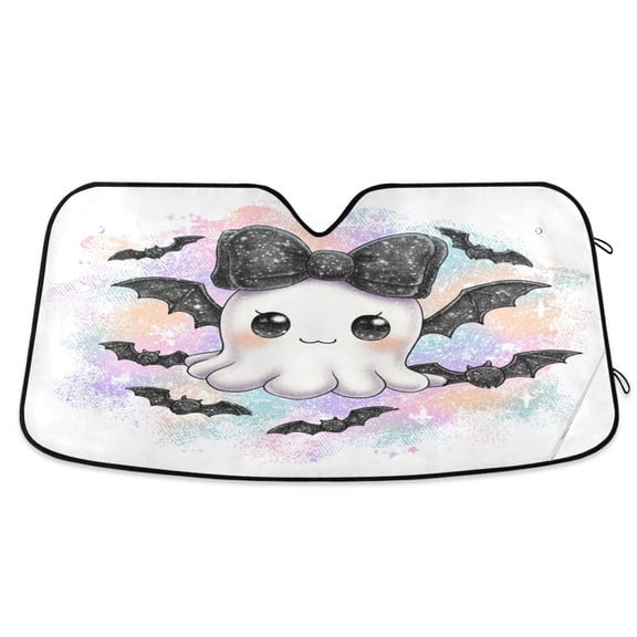 Foldable Car Windshield Sunshade UV Sun Visor Protector Blocks UV Rays Keeps Vehicle Cool 53x23.5 Inch Cute Black Bat Ghost
