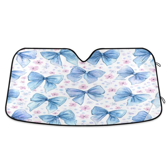 Foldable Car Windshield Sunshade UV Sun Visor Protector Blocks UV Rays Keeps Vehicle Cool 53x23.5 Inch Cute Light Blue Bows Pattern