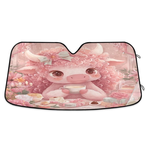 Foldable Car Windshield Sunshade UV Sun Visor Protector Blocks UV Rays Keeps Vehicle Cool 53x23.5 Inch Cute Little Pink Cow