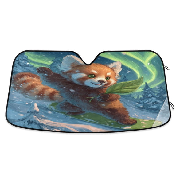 Foldable Car Windshield Sunshade UV Sun Visor Protector Blocks UV Rays Keeps Vehicle Cool 53x23.5 Inch Cute Little Raccoon Skiing