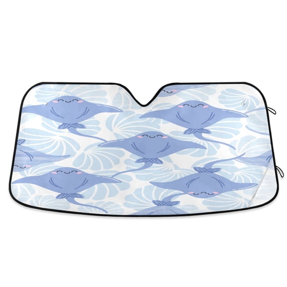 Foldable Car Windshield Sunshade UV Sun Visor Protector Blocks UV Rays Keeps Vehicle Cool 53x23.5 Inch Cute Ocean Stingray Art
