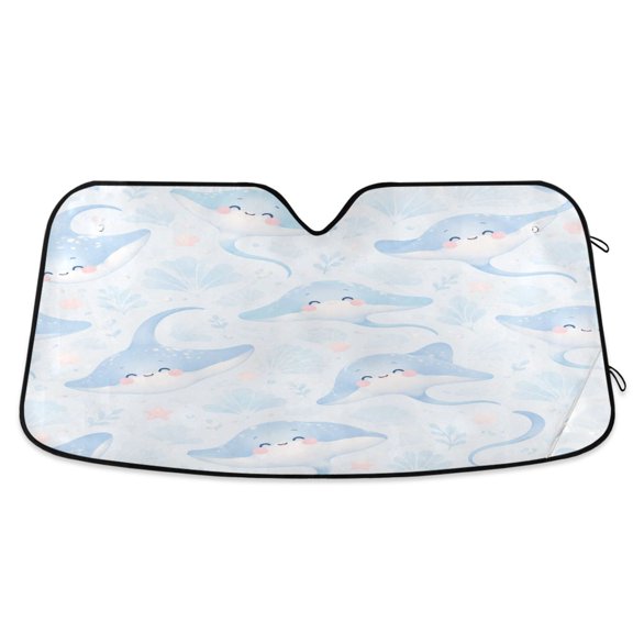 Foldable Car Windshield Sunshade UV Sun Visor Protector Blocks UV Rays Keeps Vehicle Cool 53x23.5 Inch Cute Stingray Pattern