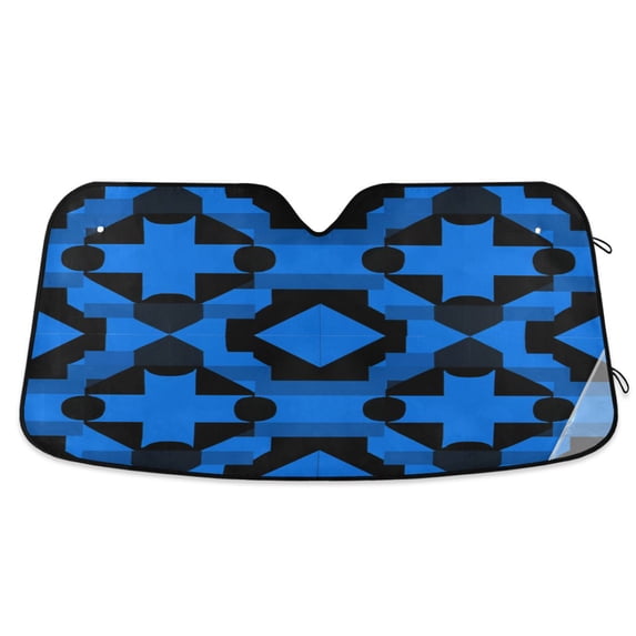 Foldable Car Windshield Sunshade UV Sun Visor Protector Blocks UV Rays Keeps Vehicle Cool 53x23.5 Inch Dark Blue Black Plaid