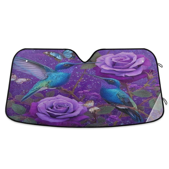 Foldable Car Windshield Sunshade UV Sun Visor Protector Blocks UV Rays Keeps Vehicle Cool 53x23.5 Inch Lavender Hummingbird Dream