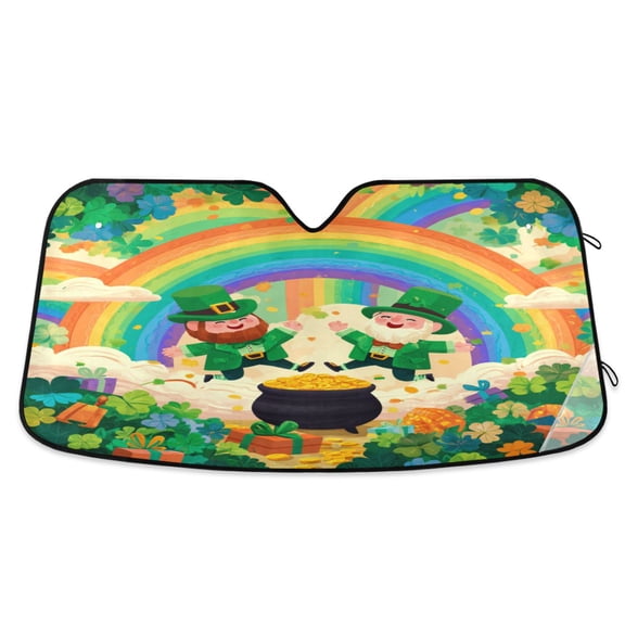 Foldable Car Windshield Sunshade UV Sun Visor Protector Blocks UV Rays Keeps Vehicle Cool 53x23.5 Inch Leprechaun Party Buddies