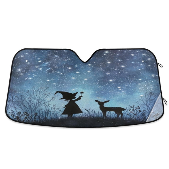 Foldable Car Windshield Sunshade UV Sun Visor Protector Blocks UV Rays Keeps Vehicle Cool 53x23.5 Inch Magic Witch and The Moose