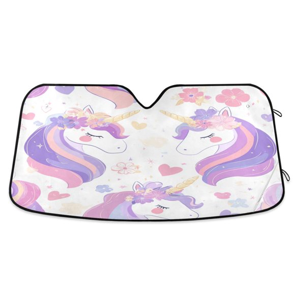 Foldable Car Windshield Sunshade UV Sun Visor Protector Blocks UV Rays Keeps Vehicle Cool 53x23.5 Inch Magical Unicorn Garden Pattern
