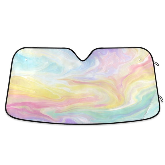 Foldable Car Windshield Sunshade UV Sun Visor Protector Blocks UV Rays Keeps Vehicle Cool 53x23.5 Inch Rainbow Liquid Vortex