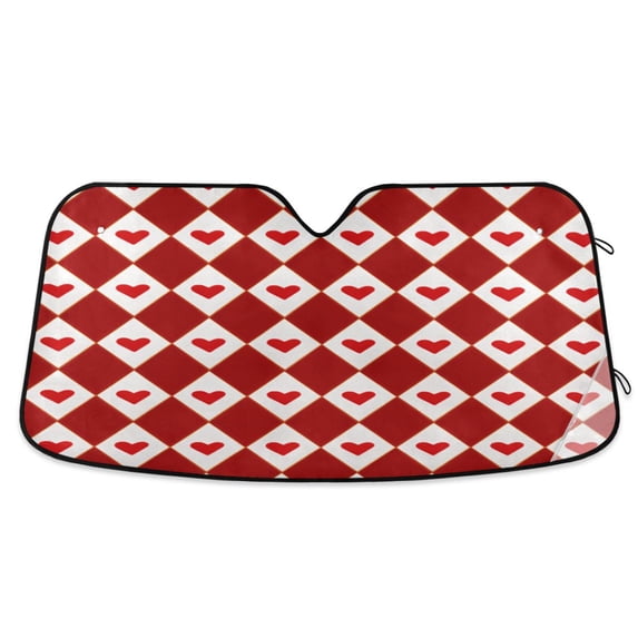 Foldable Car Windshield Sunshade UV Sun Visor Protector Blocks UV Rays Keeps Vehicle Cool 53x23.5 Inch Red Hearts and Diamonds
