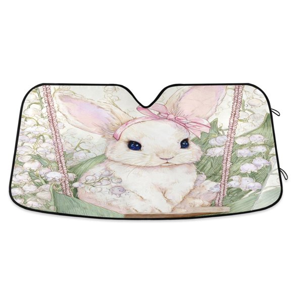 Foldable Car Windshield Sunshade UV Sun Visor Protector Blocks UV Rays Keeps Vehicle Cool 53x23.5 Inch Sweet Swing Bunny