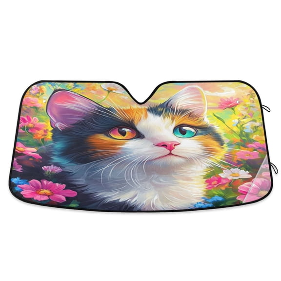 Foldable Car Windshield Sunshade UV Sun Visor Protector Blocks UV Rays Keeps Vehicle Cool 53x23.5 Inch Vibrant Oil Painting Calico Cat