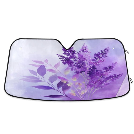 Foldable Car Windshield Sunshade UV Sun Visor Protector Blocks UV Rays Keeps Vehicle Cool 53x23.5 Inch Watercolor Lavender Clip Art