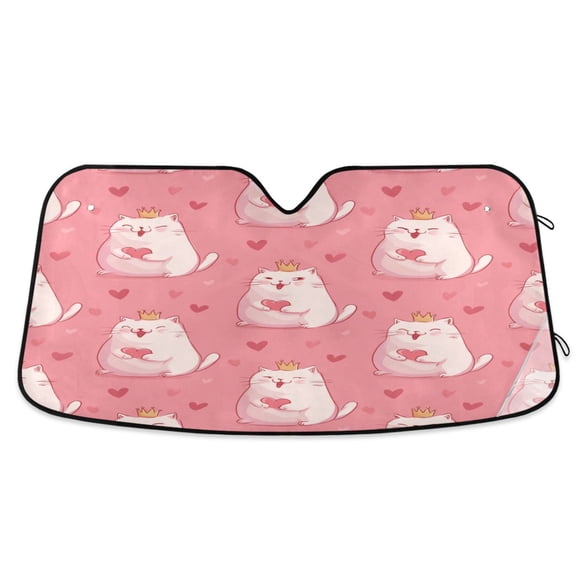 Foldable Car Windshield Sunshade UV Sun Visor Protector Blocks UV Rays Keeps Vehicle Cool 53x23.5 Inch White Fat Cat