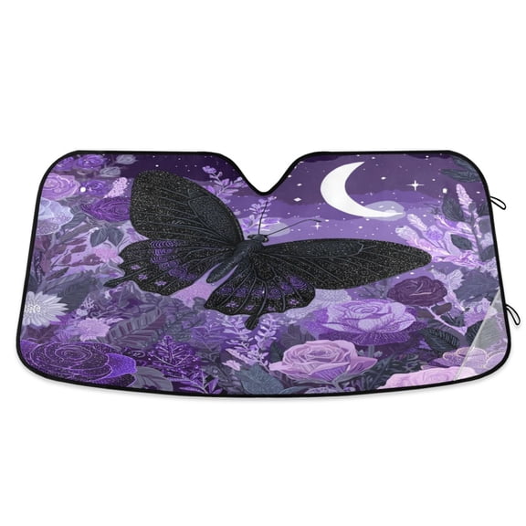 Foldable Car Windshield Sunshade UV Sun Visor Protector Blocks UV Rays Keeps Vehicle Cool 53x23.5 Inch Witchy Crescent Moon Butterfly Print