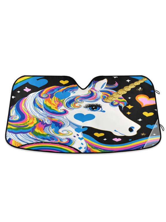 Foldable Car Windshield Sunshade UV Sun Visor Protector Blocks UV Rays Keeps Vehicle Cool 55x27.6 Inch 80s-inspired Unicorn