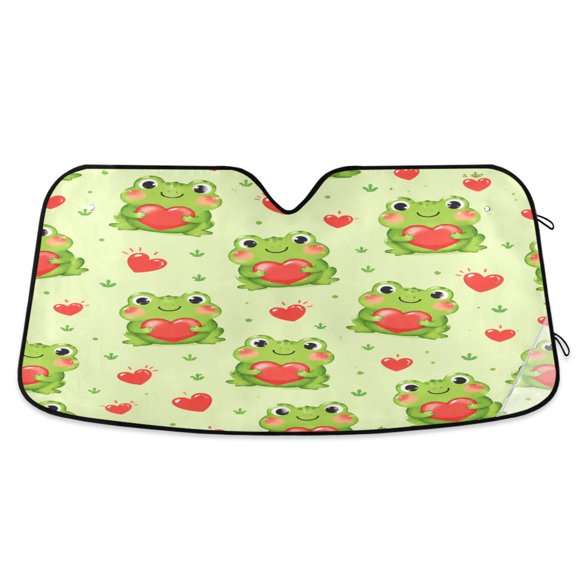 Foldable Car Windshield Sunshade UV Sun Visor Protector Blocks UV Rays Keeps Vehicle Cool 55x27.6 Inch Adorable Frog Hearts Design