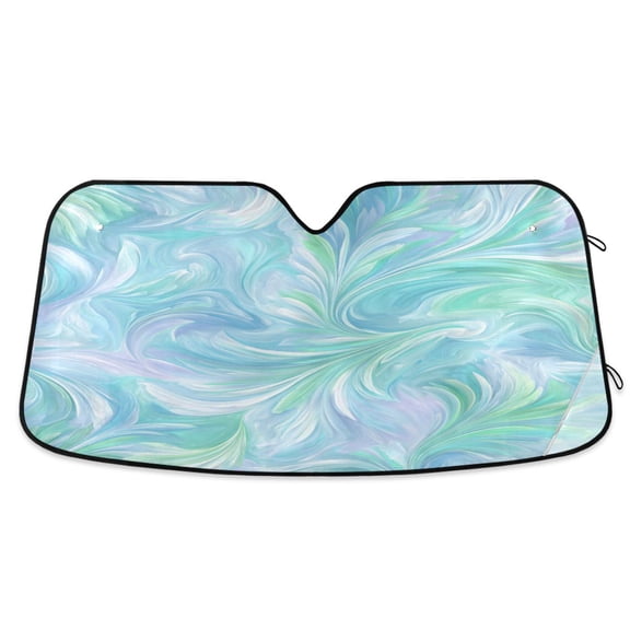 Foldable Car Windshield Sunshade UV Sun Visor Protector Blocks UV Rays Keeps Vehicle Cool 55x27.6 Inch Aqua Swirl Feather Design
