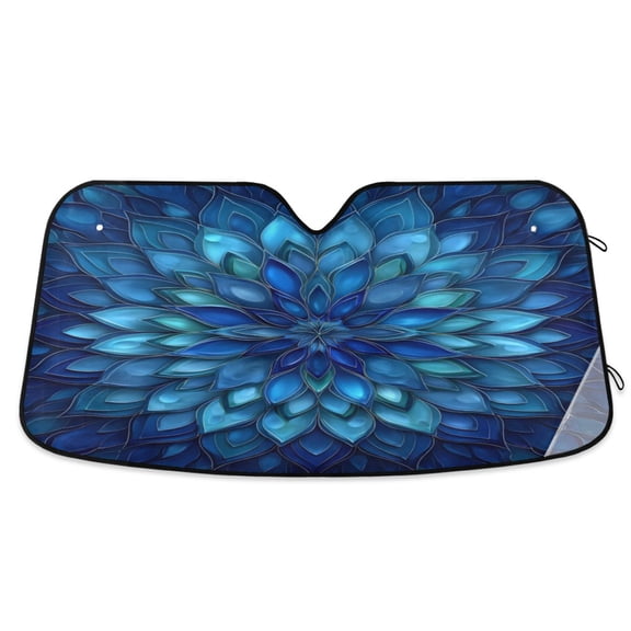 Foldable Car Windshield Sunshade UV Sun Visor Protector Blocks UV Rays Keeps Vehicle Cool 55x27.6 Inch Blue Glass Feathers Pattern