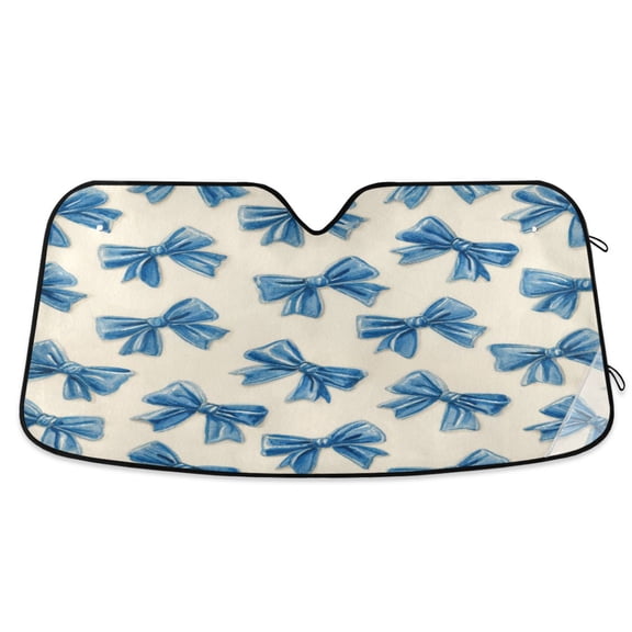 Foldable Car Windshield Sunshade UV Sun Visor Protector Blocks UV Rays Keeps Vehicle Cool 55x27.6 Inch Classic Blue Bow Pattern
