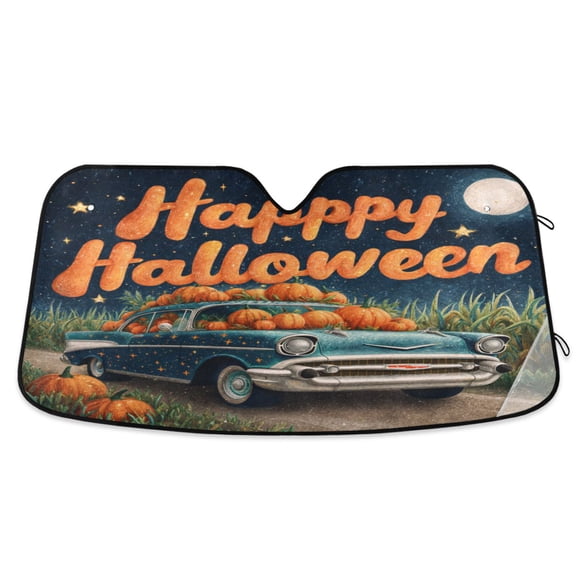 Foldable Car Windshield Sunshade UV Sun Visor Protector Blocks UV Rays Keeps Vehicle Cool 55x27.6 Inch Classic Car Loaded with Pumpkins