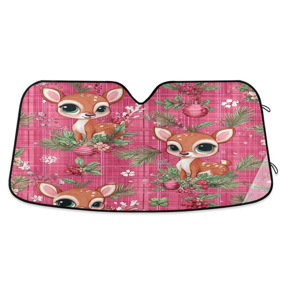 Foldable Car Windshield Sunshade UV Sun Visor Protector Blocks UV Rays Keeps Vehicle Cool 55x27.6 Inch Cute Adorable Baby Deer