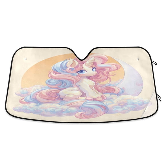 Foldable Car Windshield Sunshade UV Sun Visor Protector Blocks UV Rays Keeps Vehicle Cool 55x27.6 Inch Cute Cartoon Pony