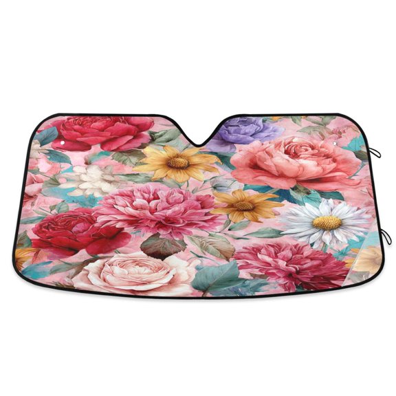 Foldable Car Windshield Sunshade UV Sun Visor Protector Blocks UV Rays Keeps Vehicle Cool 55x27.6 Inch Fantasy Art Floral Pattern