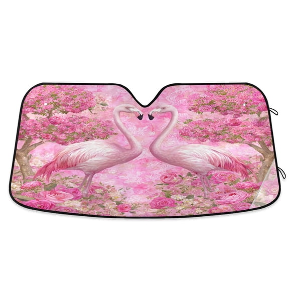 Foldable Car Windshield Sunshade UV Sun Visor Protector Blocks UV Rays Keeps Vehicle Cool 55x27.6 Inch Flamingo Love Pink Paradise