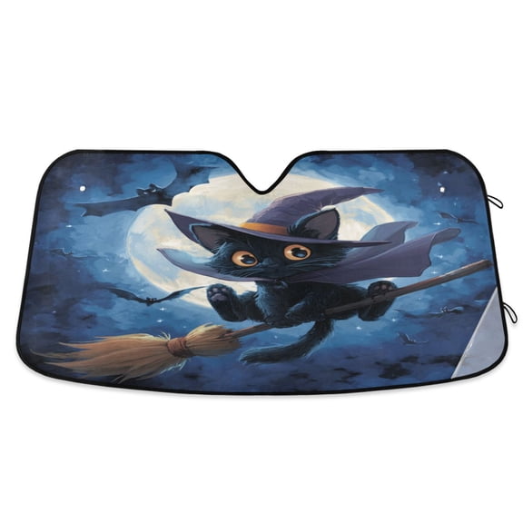 Foldable Car Windshield Sunshade UV Sun Visor Protector Blocks UV Rays Keeps Vehicle Cool 55x27.6 Inch Halloween Cape Black Cat
