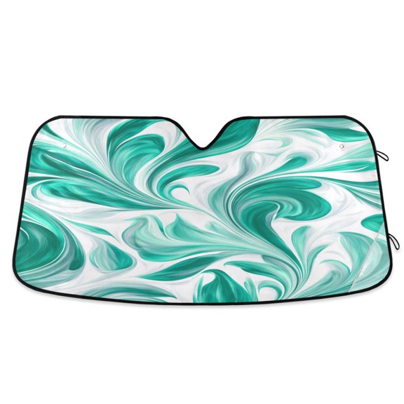 Foldable Car Windshield Sunshade UV Sun Visor Protector Blocks UV Rays Keeps Vehicle Cool 55x27.6 Inch Jade Green Marble Pattern