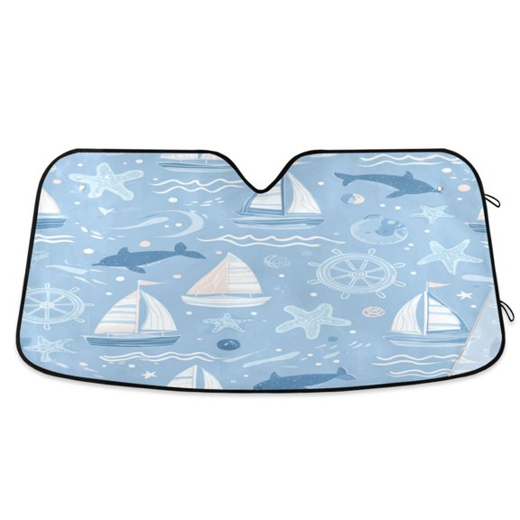 Foldable Car Windshield Sunshade UV Sun Visor Protector Blocks UV Rays Keeps Vehicle Cool 55x27.6 Inch Light Blue Marine Animal Design