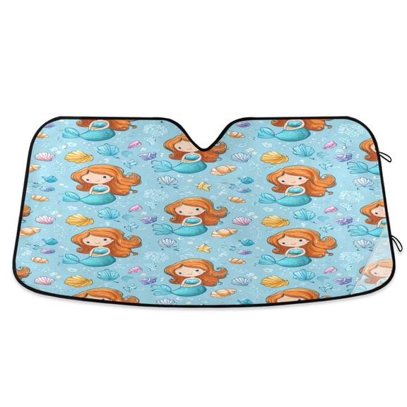 Foldable Car Windshield Sunshade UV Sun Visor Protector Blocks UV Rays Keeps Vehicle Cool 55x27.6 Inch Little Mermaids and Seashells