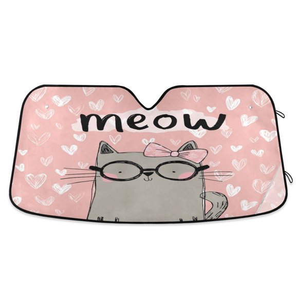 Foldable Car Windshield Sunshade UV Sun Visor Protector Blocks UV Rays Keeps Vehicle Cool 55x27.6 Inch Magical Cat Love Design