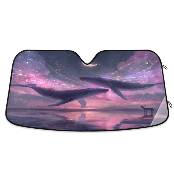 Foldable Car Windshield Sunshade UV Sun Visor Protector Blocks UV Rays Keeps Vehicle Cool 55x27.6 Inch Magical Illustration Of Two Whales