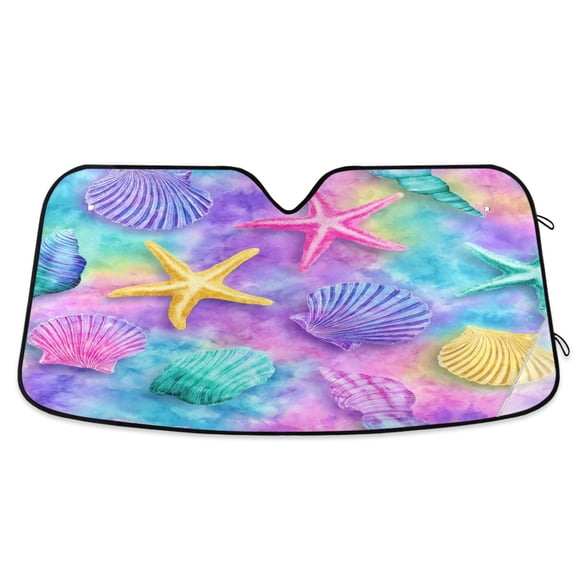 Foldable Car Windshield Sunshade UV Sun Visor Protector Blocks UV Rays Keeps Vehicle Cool 55x27.6 Inch Magical Seashell Wonderland